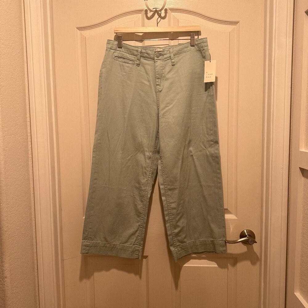 NWT A New Day Women's Mint Green Cotton High Rise Wide Leg Cropped Pants Size 12
